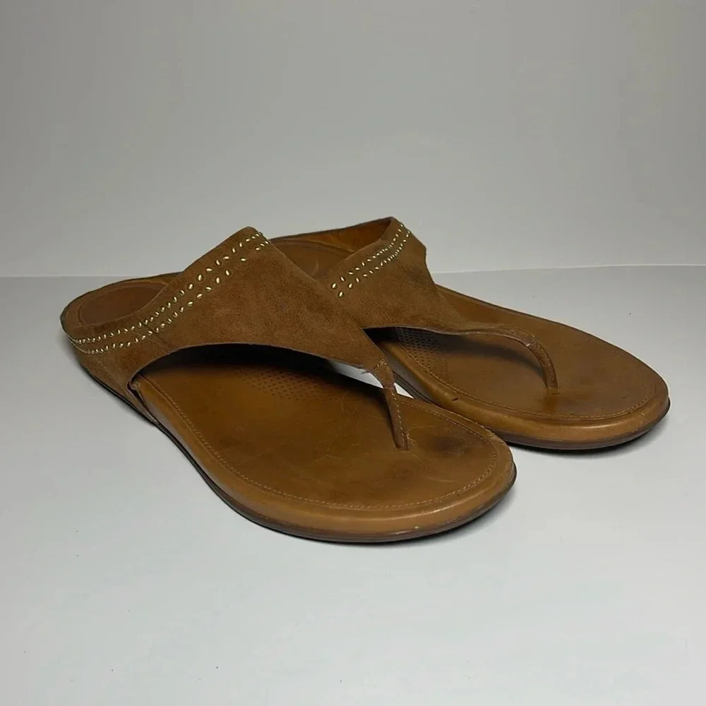 Fitflop Banda Sandals Tan Brown Suede Leather Flip Flops Women's Size 10